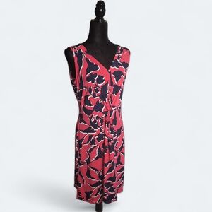 Leota Women's Pink And Navy Blu Floral Sleeveless Dress. Made In The USA, Size L